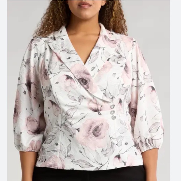 Alex Evenings Plus Size 3X Floral Print Jacquard Side Button 3/4 Sleeves Jacket - Picture 1 of 15